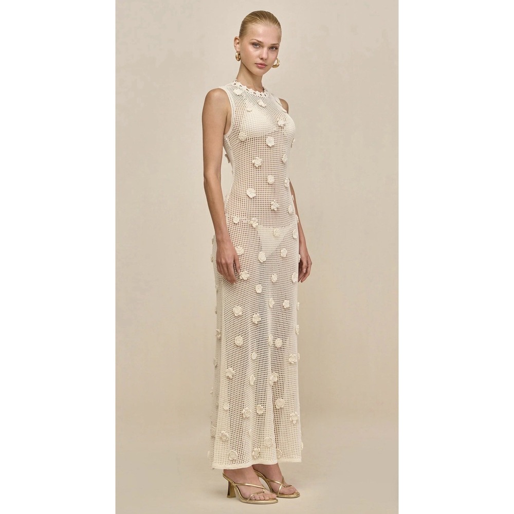 Cult Gaia $798 Vermeer Dress Crochet Flower Cotton Yarn Maxi Bachlorette Bridal - Picture 5 of 11